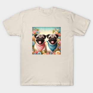 2 Smiling Pug Dogs T-Shirt